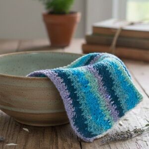 Handmade Cotton Dish Wash Cloth Kitchen Scrub Dishes Purple Blue Stripes Gifts